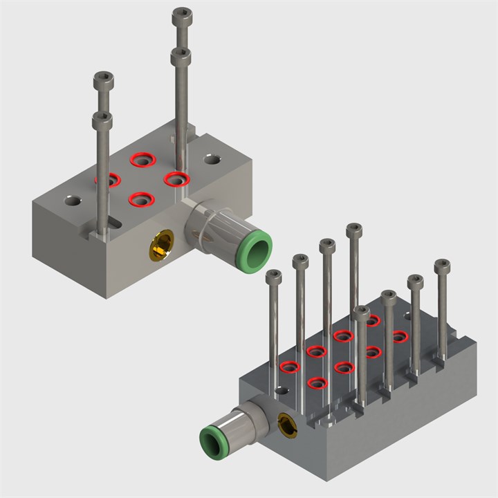 Anodised Aluminium Manifold, Push In Fitting Inlet