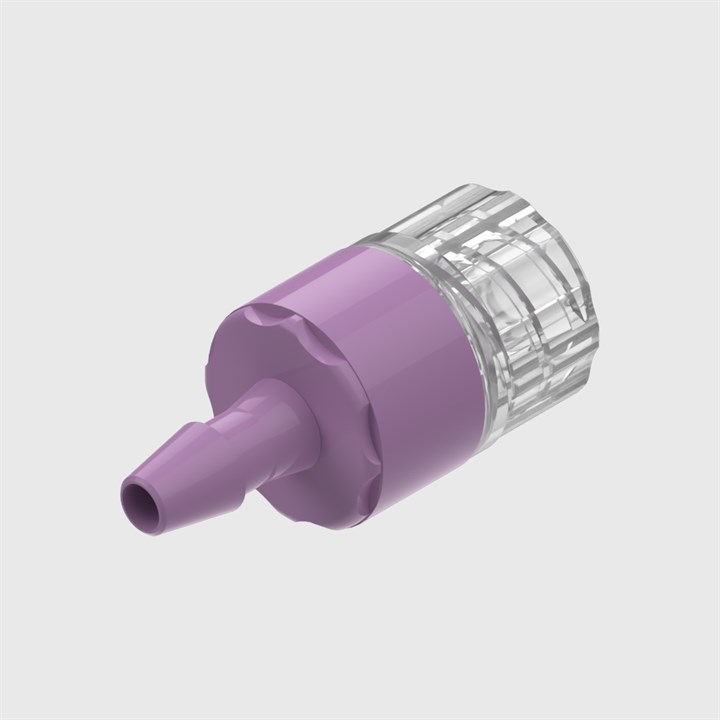 ISO 80369-7 ABS Bodied Check Valve, Silicone Seal, 1/8" (3.2mm) ID Tube to Male Luer Lock, Cracking Pressure ≤ 0.1 psi