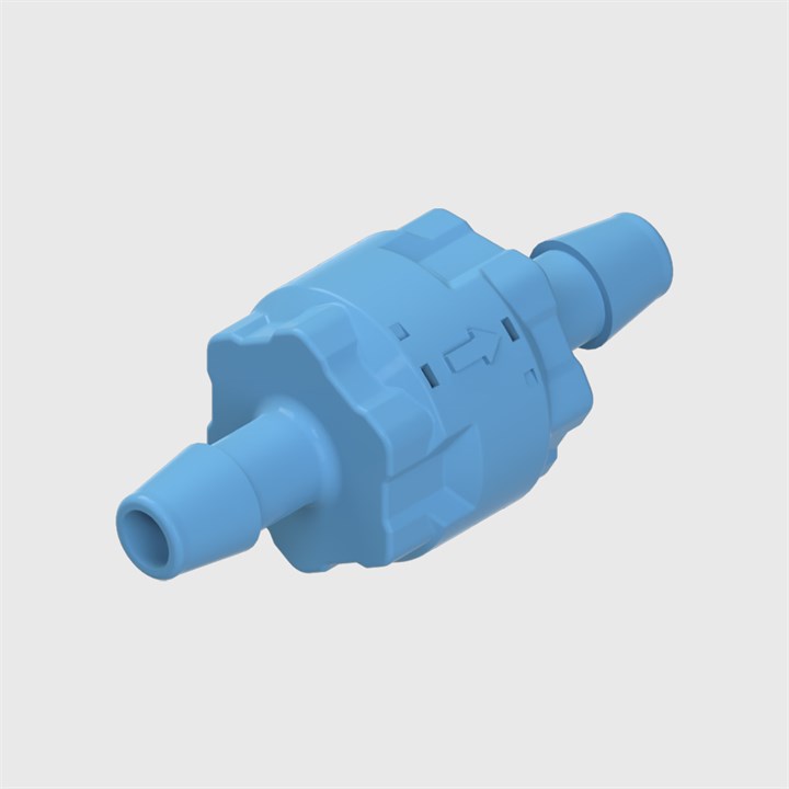 Modular Blue Check Valve, Buna-N (Nitrile) Seals, 1/4" Barb Input and Output, Cracking Pressure 3 psi