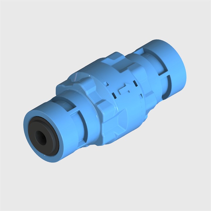 Modular Blue Check Valve, 4mm OD Tube Push-in Input and Output, Nitrile Seals, 3 psi Cracking Pressure