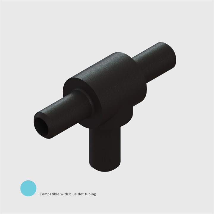 Black Celcon Equal Tee Barbless Connector, 1/16" (1.6mm) ID Tube - Compatible With Blue Dot Tubing