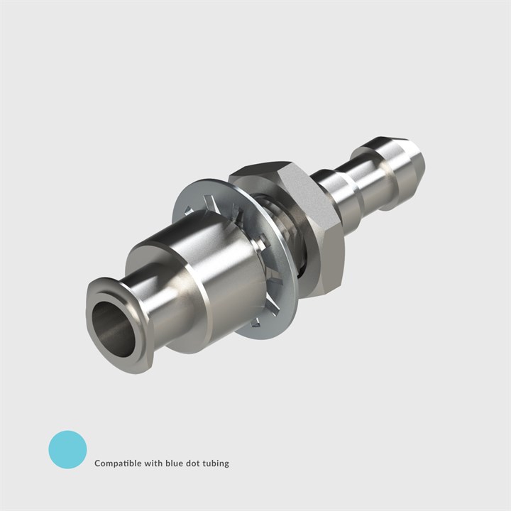 Nickel Plated Brass Panel Mount Luer, Female Slip Luer to 1/8" (3.2mm) ID Tube - Compatible With Blue Dot Tubing