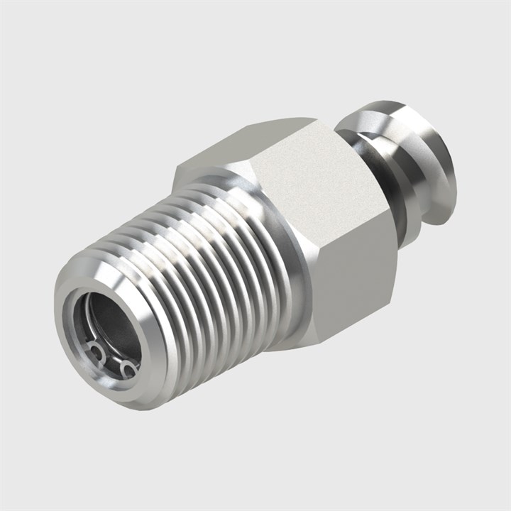 ISO 80369-7 Compatible - 316 Stainless Steel Valved Luer, Silicone Seal, Female Luer Lock to 1/8" NPT Male Thread
