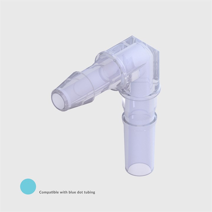 Lipid Resistant Radiation Stable Polycarbonate Rotating Elbow Luer, 1/8" (3.2mm) ID Tube to Male Slip Luer