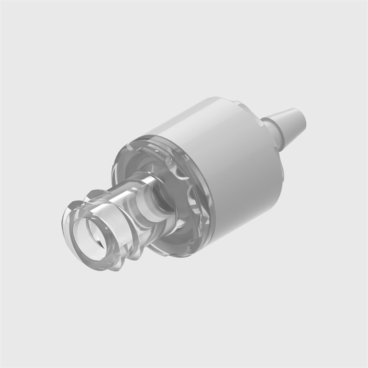 ISO 80369-7 ABS Bodied Bacterial Filter, 0.2 Micron Hydrophobic Glass Fibre disc, Female Luer Lock to 3/32" (2.4mm) ID Tube