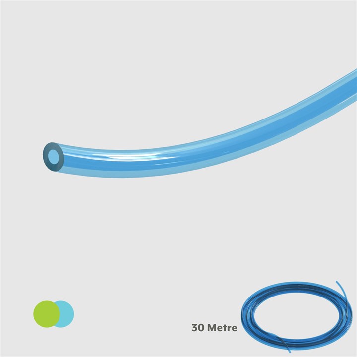 Transparent Blue Polyurethane Tubing, 85 Shore A, 3/16" (4.8mm) ID x 5/16" (7.9mm) OD Tube - 30M - Compatible with Both Green and Blue Dot Fittings