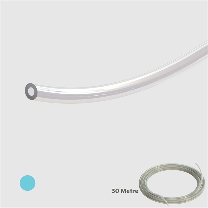 Clear Unreinforced PVC Tubing, 80 Shore A, 1/8" (3.2mm) ID x 1/4" (6.4mm) OD - 30M - Compatible with Blue Dot Fittings