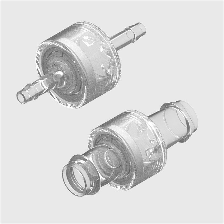 Acrylic High Flow Barbed Check Valves <0.1 psi Cracking Pressure - Available in Various Sizes