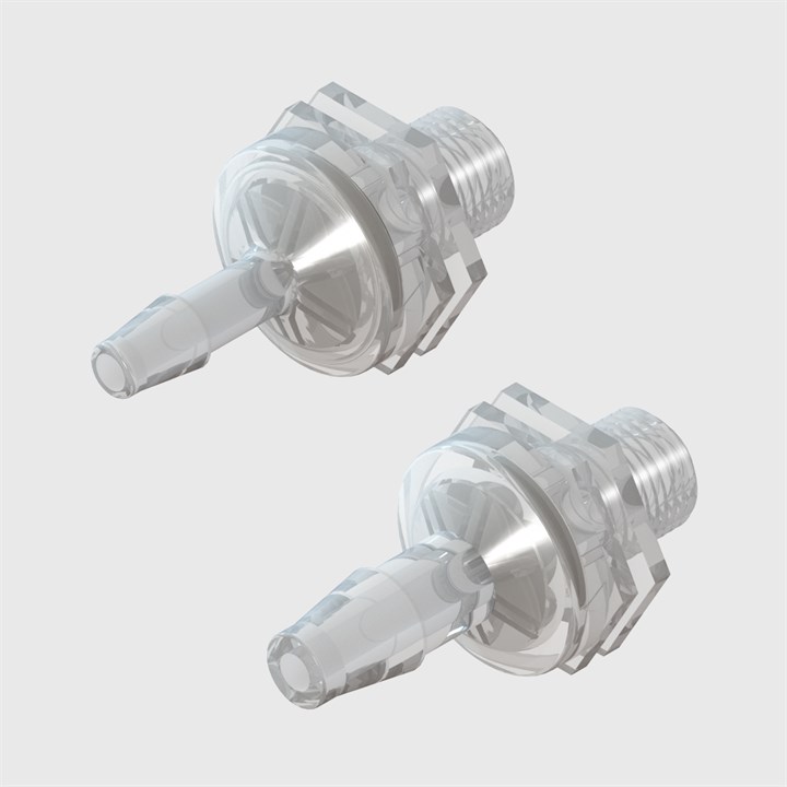 1/8-27 NPT Male Thread x Barb Diaphragm Check Valves, Natural Polypropylene/Viton, Various Sizes Available