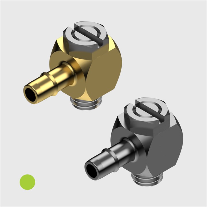 Easy Barb Elbow Banjo Adaptors, 1/8" to 10-32 UNF Male Thread - Various Materials 