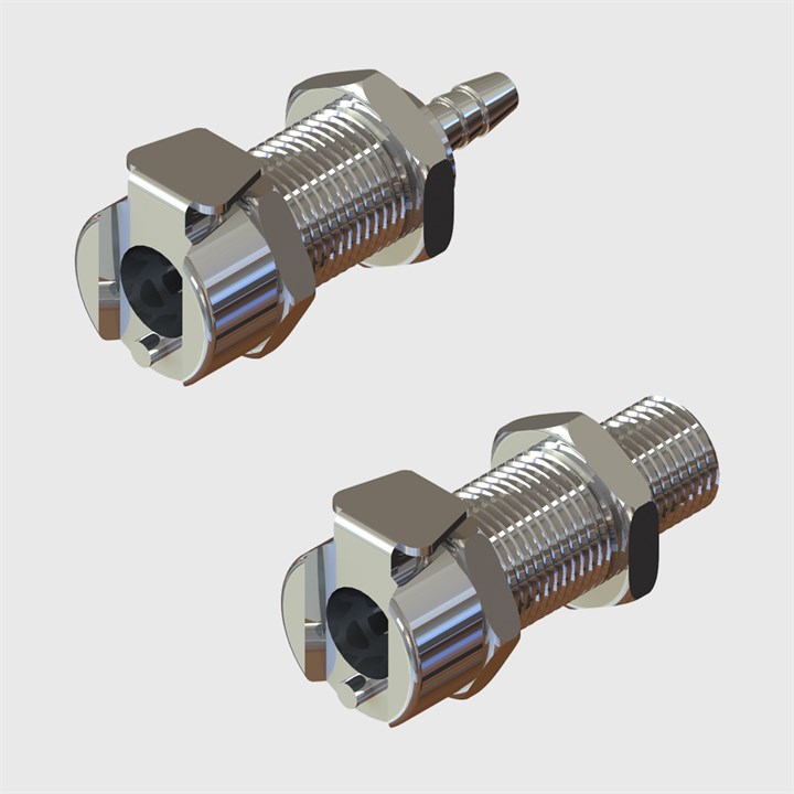 Chrome Plated Brass Panel Mount Socket Coupling  - 1/8" Flow Thumb Latch - Valved - Q2 Series