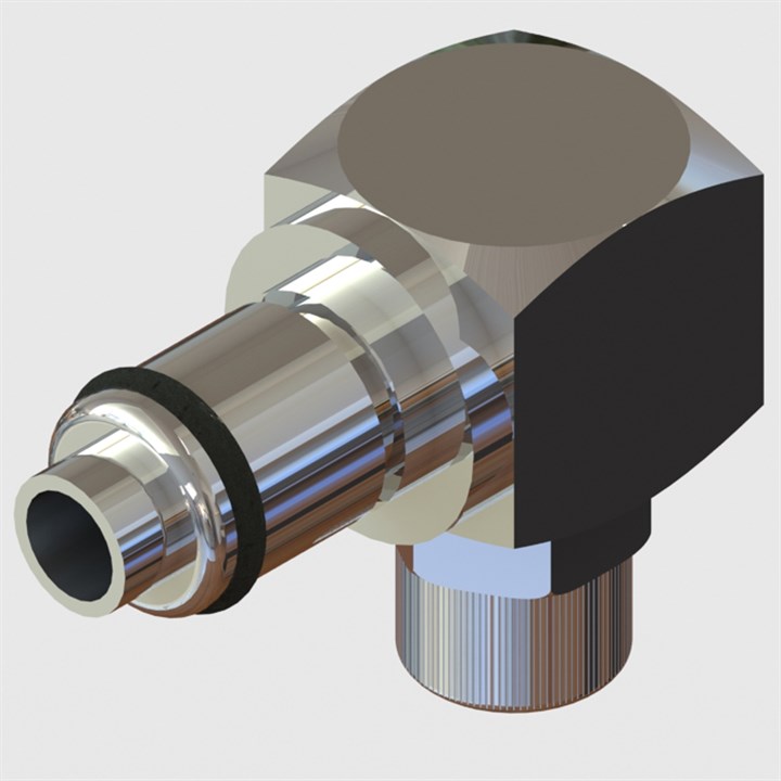 Chrome Plated Brass Elbow PTF Plug Coupling, Buna-N Seal, 6.4mm (1/4") OD/4.3mm (0.17") ID Tube, Valved, 1/4" Flow - Q4 Series