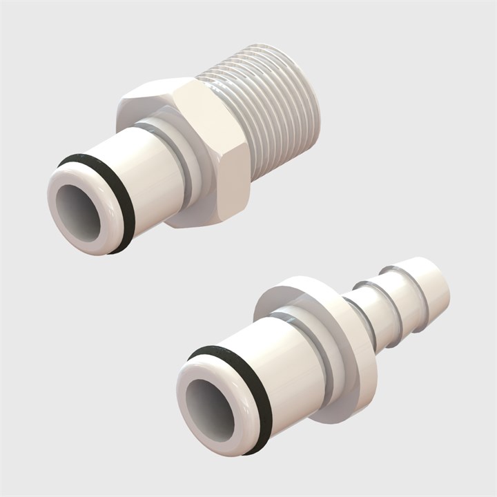 Thumb Latch Couplings - 1/4" Flow, Plugs, Non-Valved, Metal latch - Acetal - Q4 Series