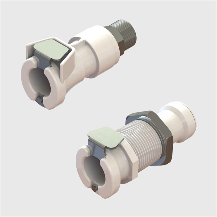 Thumb Latch Couplings - 1/4" Flow, Sockets, Valved, Metal latch - Acetal - Q4 Series