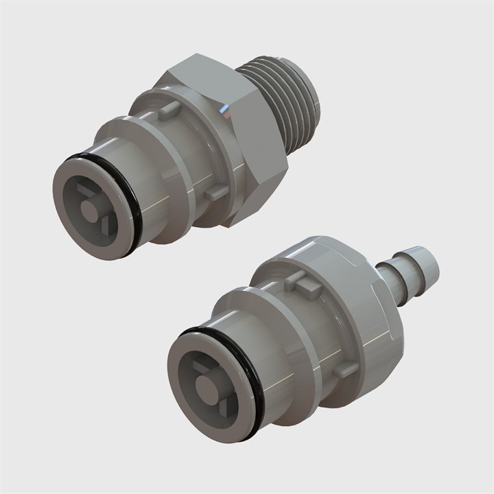  Cool Grey Polypropylene Thumb Latch Plugs, Non-Valved - Q6 Series
