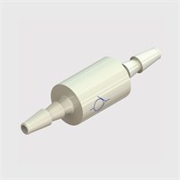 Polysulfone Bodied Check Valve, (Blue Symbol), Internal Silicone Disc, 1.6mm (1/16") ID Tube, Cracking Pressure < 0.8" H2O