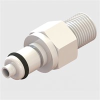 Thermoplastic Plug Coupling, Buna-N Seal, 1/8" NPT Male Thread, Valved, 1/8" Flow - Q2 Series